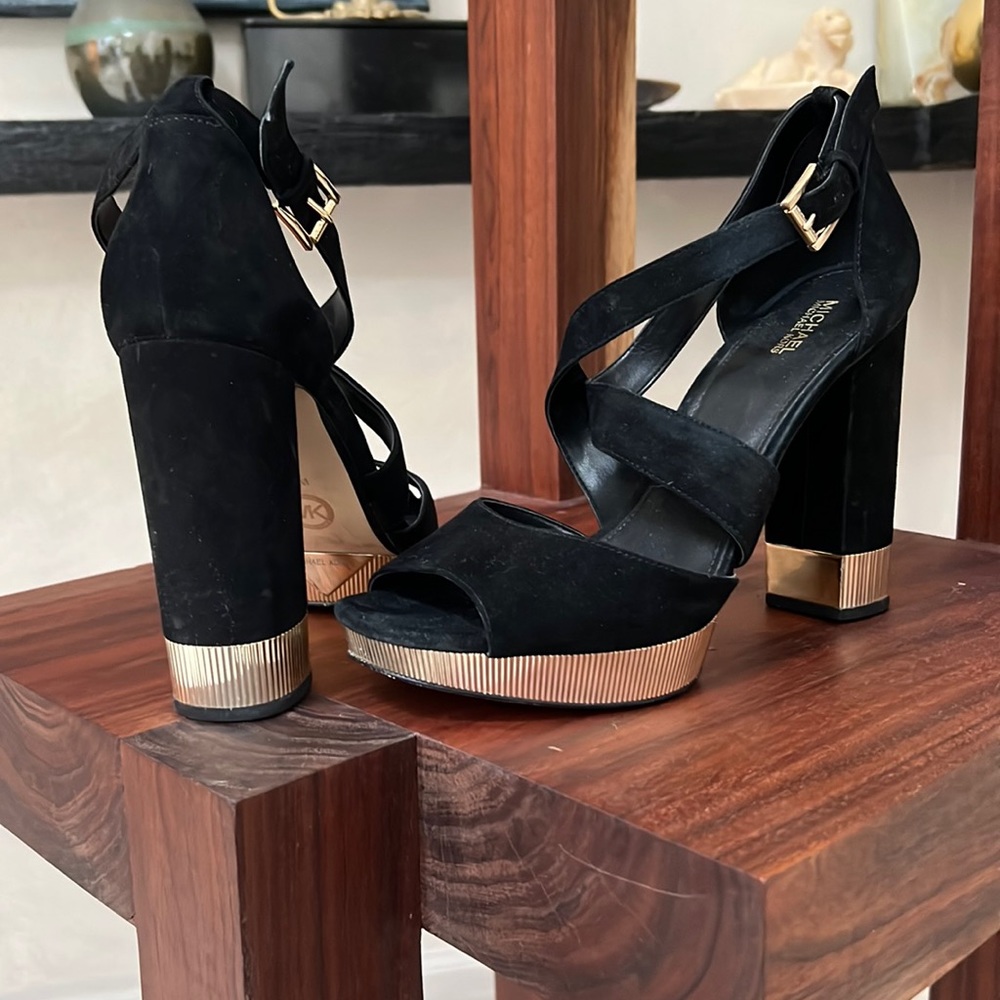 Michael Kors black and gold suede platform heels